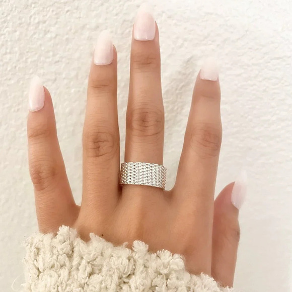 925 Sterling Silver Mesh Ring Weave Ring Woven Ring Band Everyday Ring - Picture 2 of 6